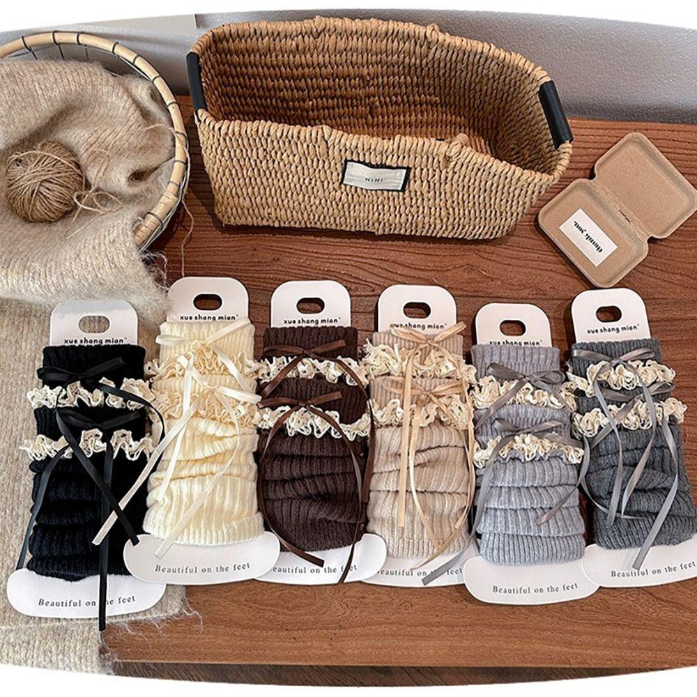 Bow Decor Leg Warmers Lace Trim Kids Leg Sleeves Casual Girls Sock Cuffs Girls Daily Wear