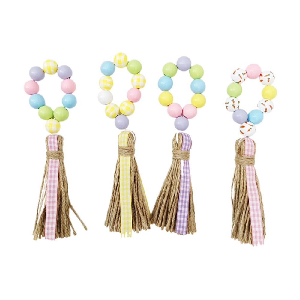 

Набор из 4 пасхальных колец для салфеток, гирлянда из деревянных бусин с кисточками, фермерские бусины