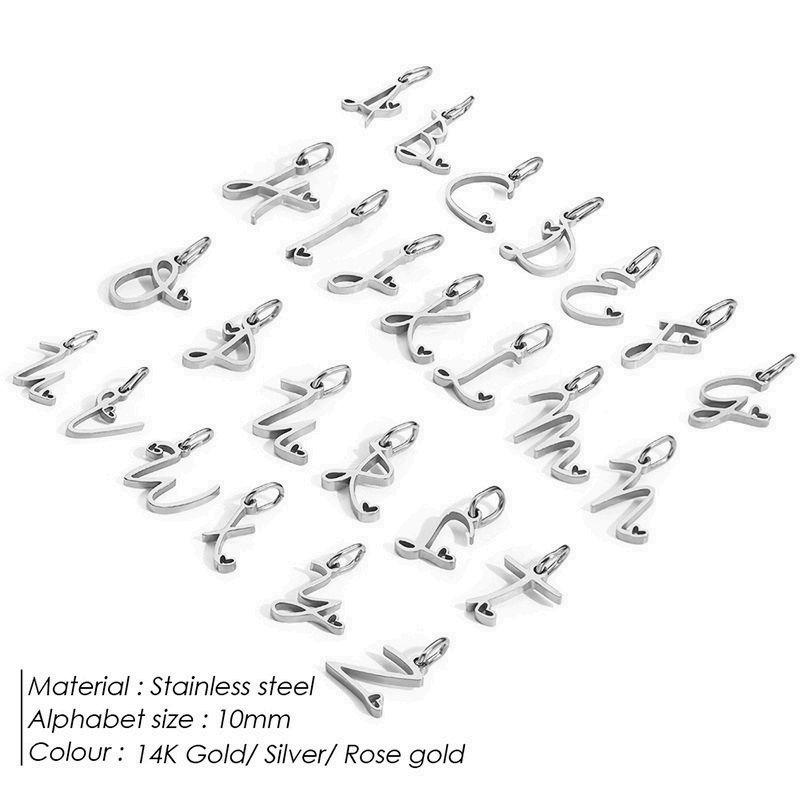 A-Z Alphabet 26 Letter Charms Set Heart Zircon Pearl Initial Letter Gold Plated Stainless Steel Pendants for DIY