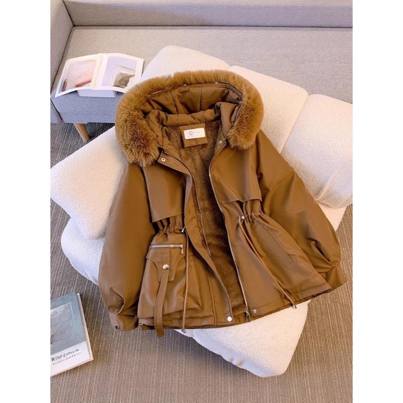 Parker Clothing Women's Winter Clothes Are Thin, Women's Down Cotton Clothing, Fashion All-match Plus Velvet Fur One-piece Padded Jacket Jacket