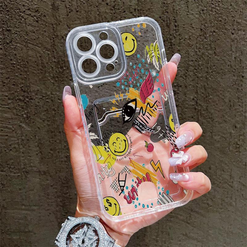 Kartenfach Halter Silikon Brieftasche Tasche Hülle Für Samsung S23 S24 S25 Ultra Redmi Note 12 13 Pro Oppo A38 A58 A78 Vivo Y21 Y22 Hülle Transparentes Handy Bumper