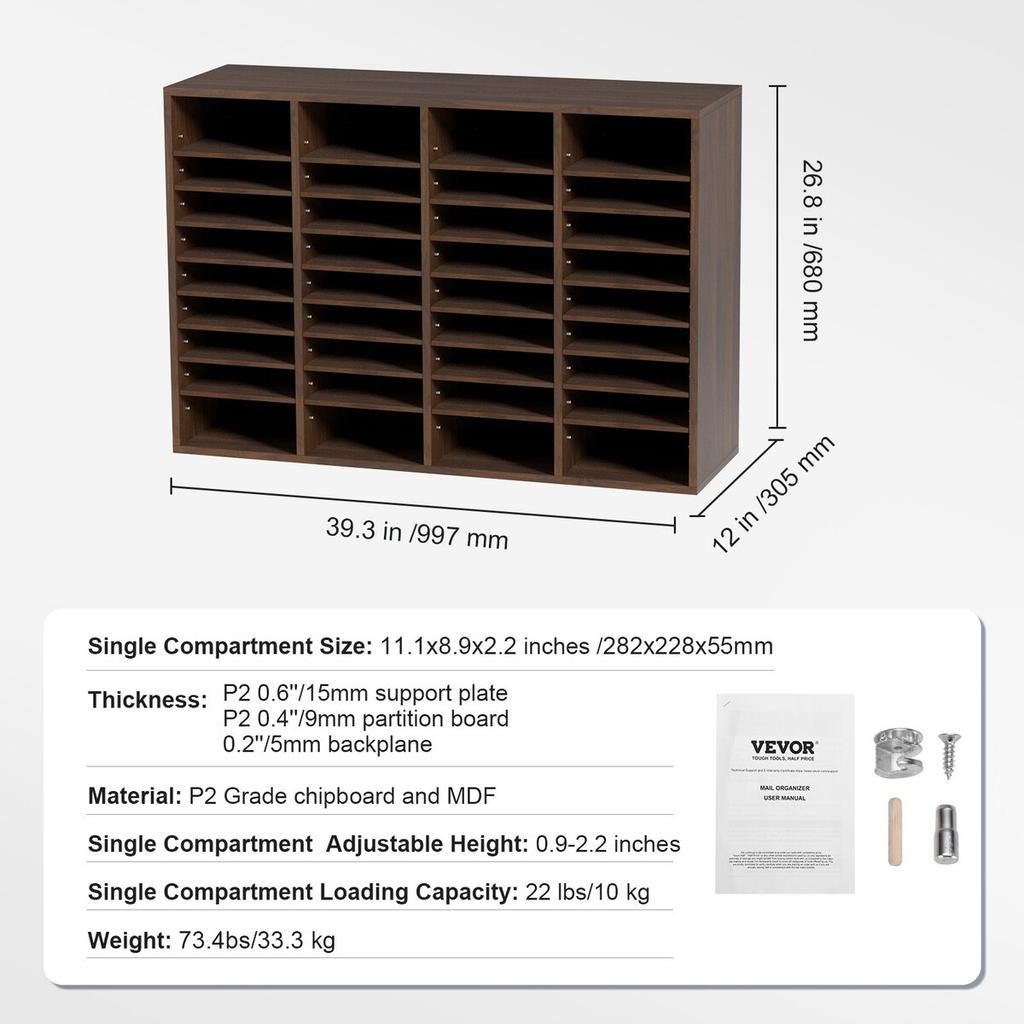 Literature Organizers, 36 Compartments Office Mailbox with Adjustable Shelves, Wood Literature Sorter 39.3x12x26.8 inches for Office, Home, Classroom,