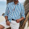 Men's Casual Cotton and Linen Striped Long Sleeved Shirt