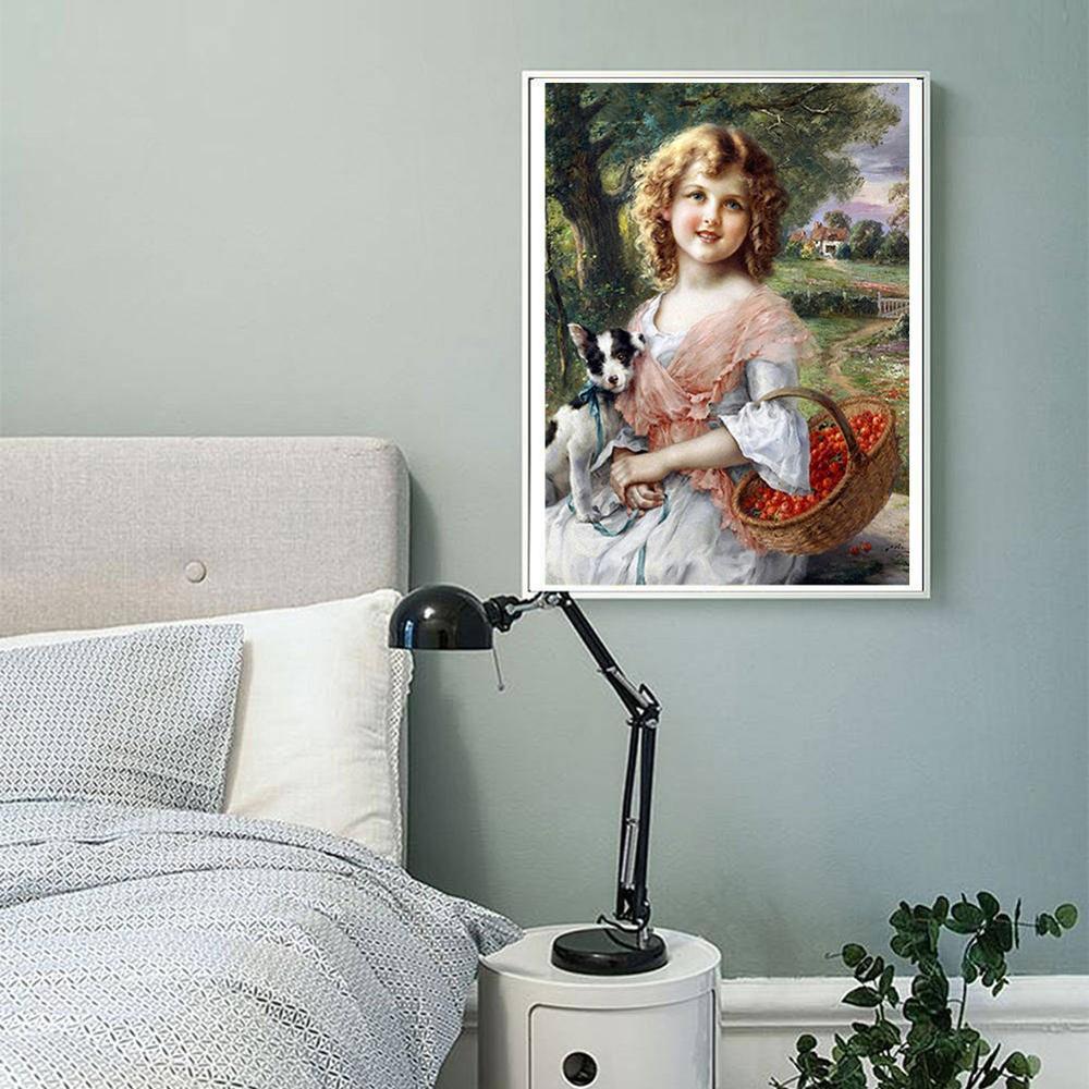 Pictura cu diamant Portret "Fata" Broderie cu diamant complet rotund Mozaic Imagine cu strasuri Pictura cu diamant cu punct de cruce