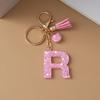 Pink Pompom Letter Keychain English Alphabet Keyring Glitter Gradient Resin Car Mirror Accessory Women Handbag Charms