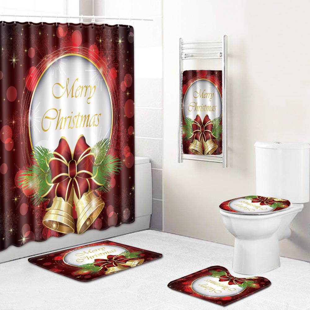 Christmas Bathroom Shower Curtain Bath Towel Floor Mat Five-Piece Set Bathroom Toilet Carpet Shower Foot Mat