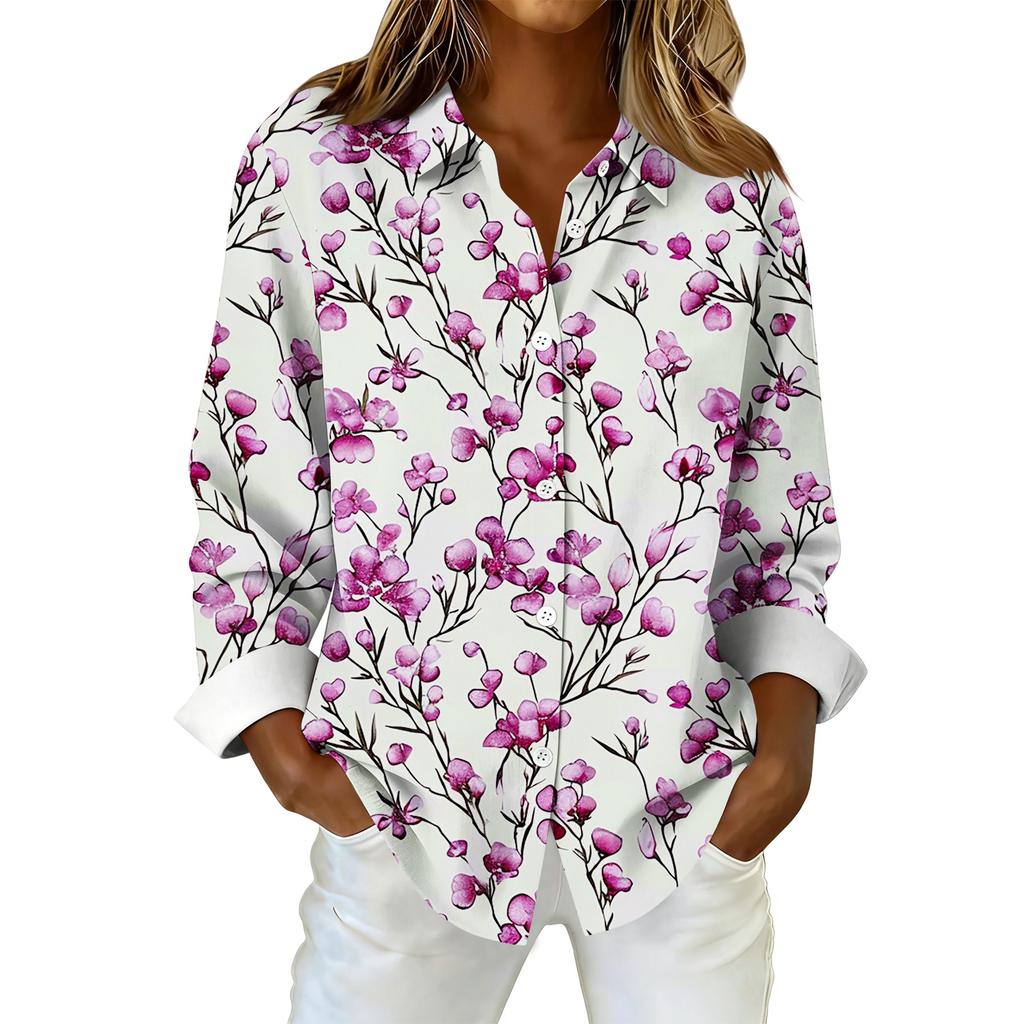 Women's Fashionable Casual Printed Long-Sleeved Button-Up Shirt