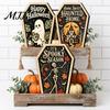 Hanging Decorations for Home Vintage Halloween Wooden Decor, Coffin-Shaped Tabletop Ornaments, Freestanding & Gifts Lovers Ornament Mantel Shelf Porch