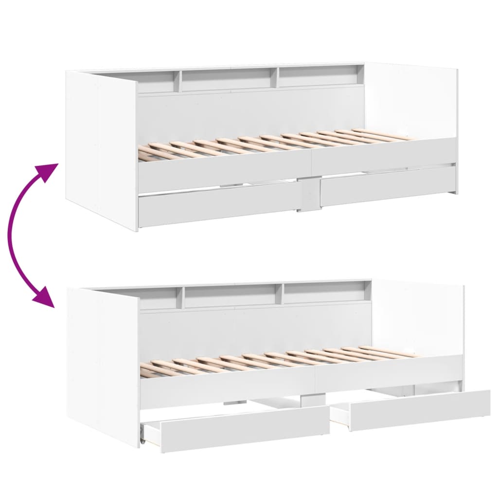 Daybed with Drawers (Without Mattress) White 90 x 200 cm