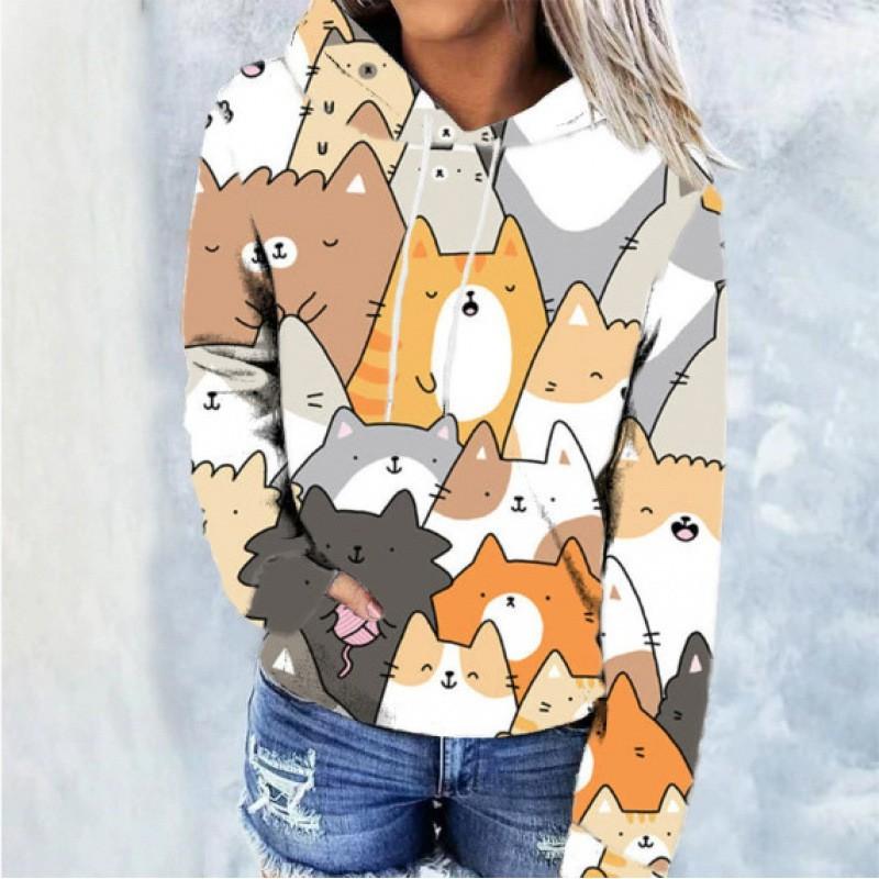 Womens Oversized Hooded Sweatshirt With Christmas Print 3D Digital Loose Fit Long Sleeve Casual Top