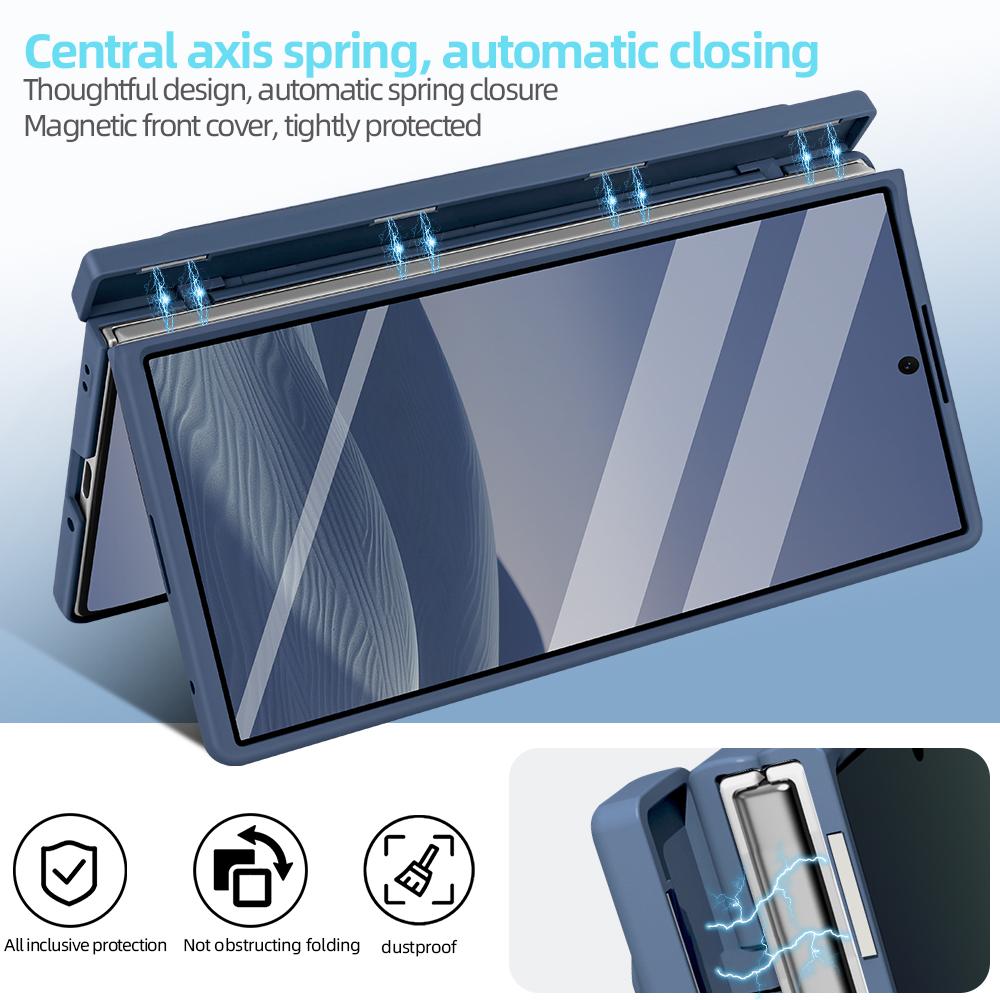 Plain Faux Leather Full Coverage Z Fold 7 Phone Case with Anti-Spy Glass Film, A Pen Stylus for Samsung Z Fold 7 Fold 6