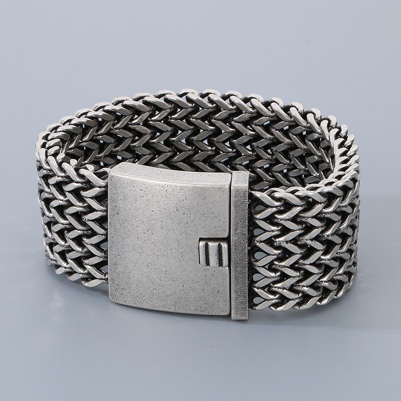 Domineering Thick Square Fish Scale Jewelry, Vacuum Plated 30Mm Front And Back Chain Titanium Steel Men'S Bracelet