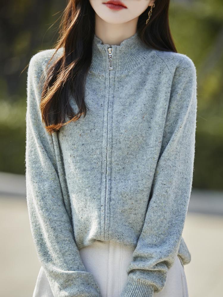 Women's Wool Polka Dot Knit Cardigan - 2025 Autumn/Winter Retro Style Loose Sweater Coat
