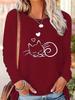 Women’s Cat Print Sweatshirt - Long Sleeve Pullover with Sleeping Kittens & Hearts