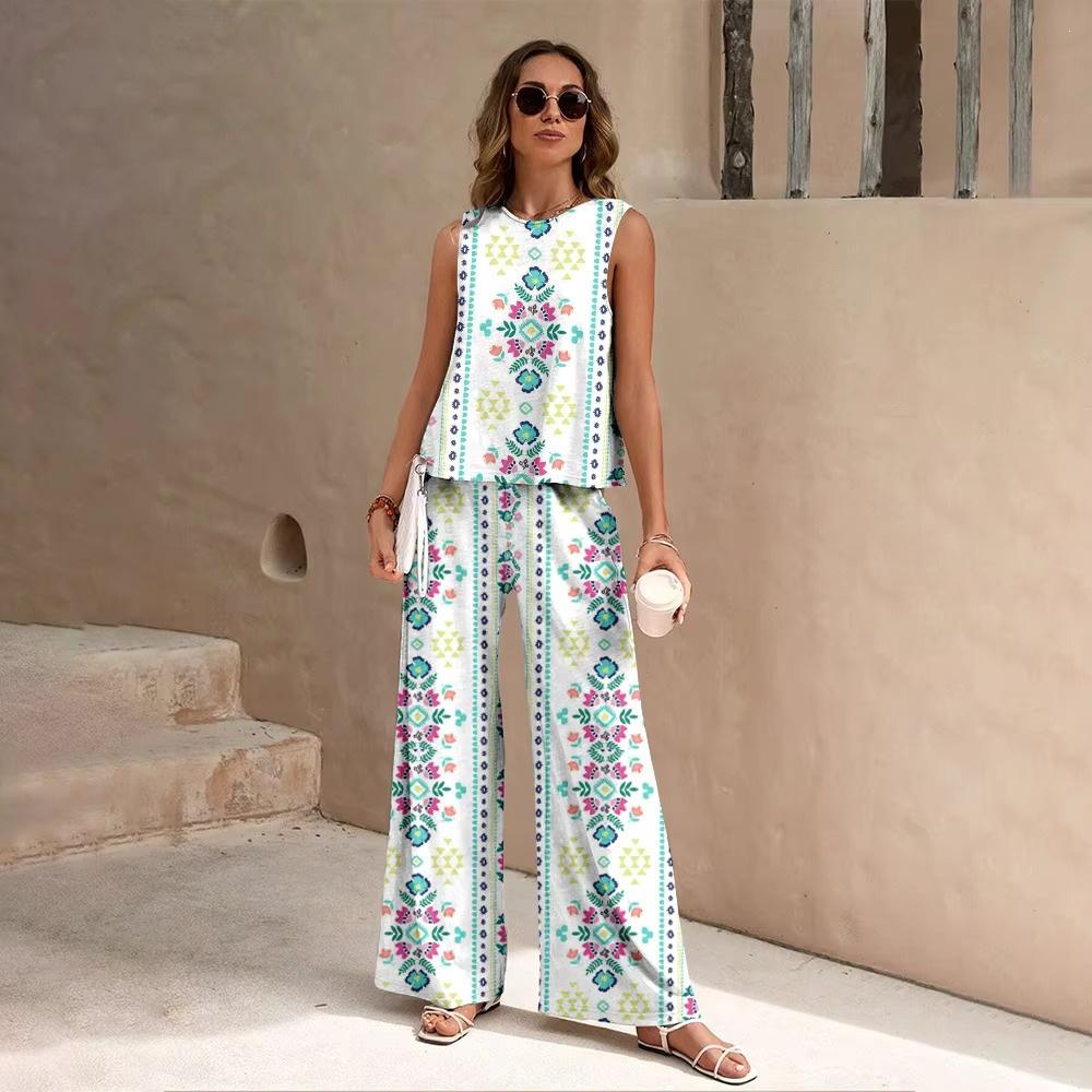 1116 New European and American Fashion Ethnic Geometric Tank Pants Set WN11+MRO6