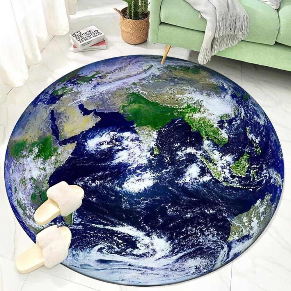 3D Blue The Earth Round Rug Universe Cartoon Room Decoration Bedside Living Room Carpet Boy Study Chair Mats Antiskid Lounge Rug
