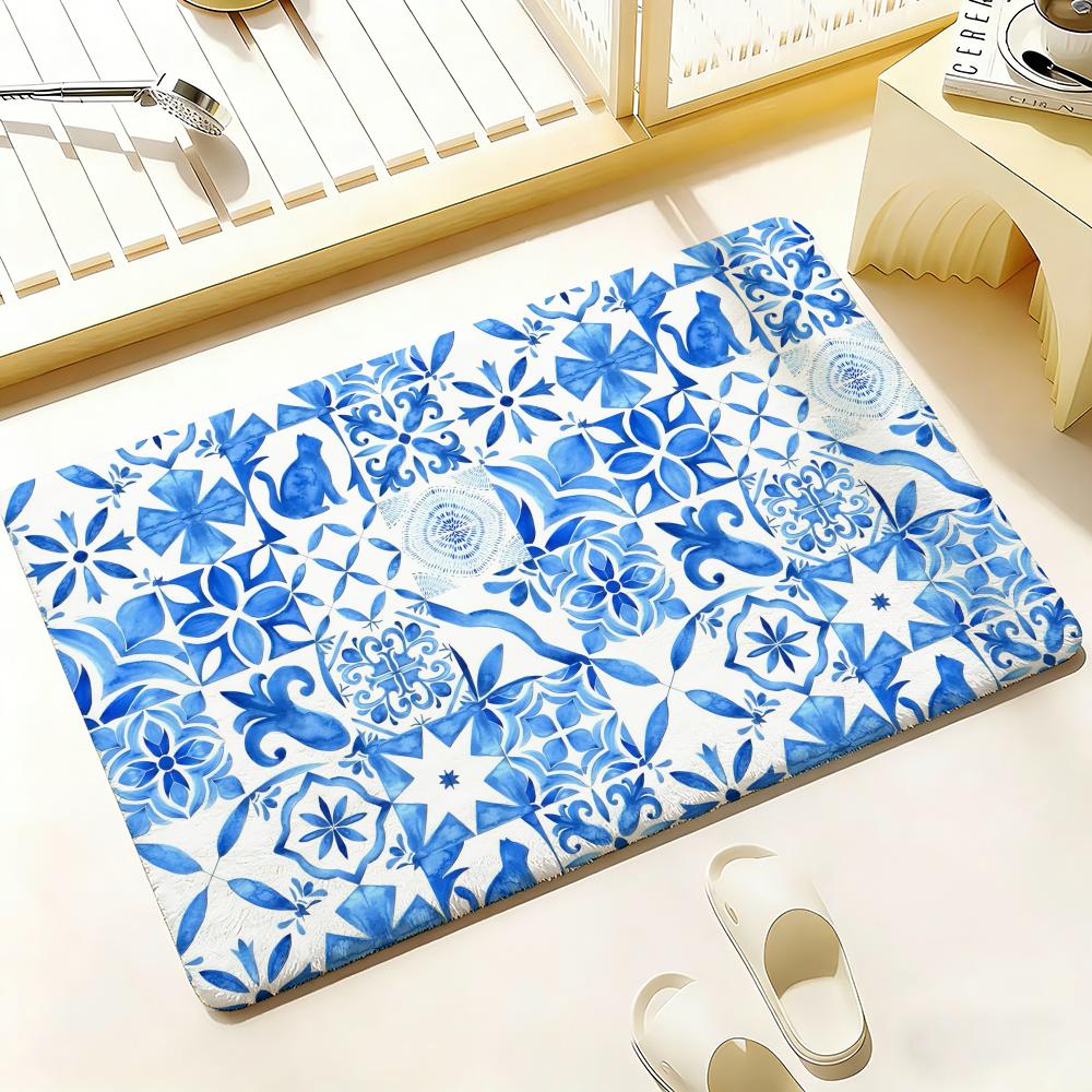 Blauw en wit porselein Vloermat Slaapkamer Woonkamer Flanellen Deurmat Antislip Woondecoratie