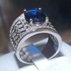 Hollow Blue Zircon Wedding Ring for Women Water Drop Net Shape Micro-inlaid Simulation Simple Jewelry Full Drill Engagement Ring