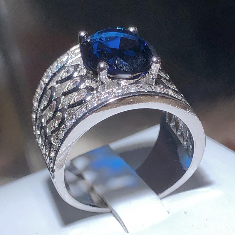 Hollow Blue Zircon Wedding Ring for Women Water Drop Net Shape Micro-inlaid Simulation Simple Jewelry Full Drill Engagement Ring