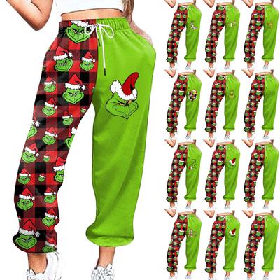 Damen Casual Fashion Weihnachtsdruck Lässige Jogginghose Elastische Taille Kordelzug Hose