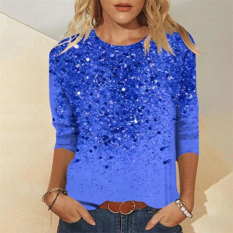 Sommer Damen 3D-Druck Rundhals Langarm T-Shirt Mode Vielseitig Atmungsaktiv Trend Lässig