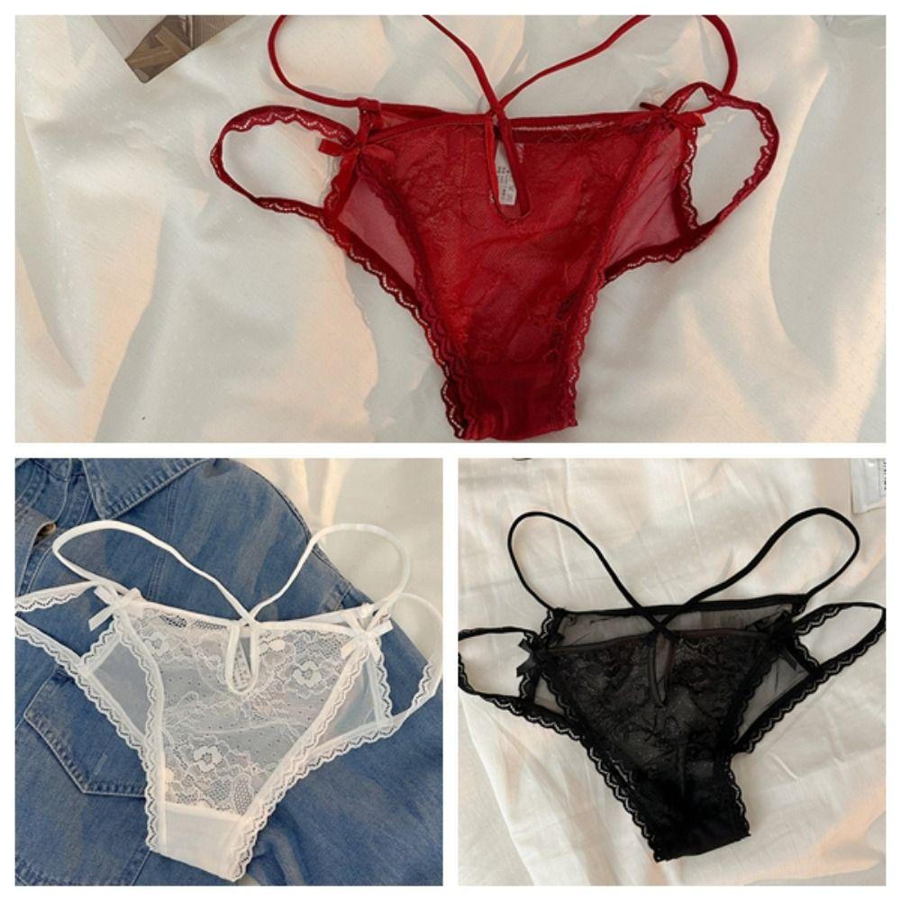 Transparent French Style Briefs Low Waist Lace Mesh Briefs Patchwork Lace Flower Panties Gifts