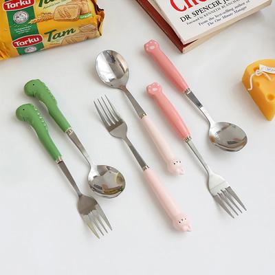 Ins Cartoon Bear Dragon Spoon Fork Chopsticks Cutlery Set for Children Kids School Cute Portable Stainless Steel Tableware