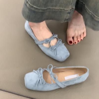 Square Head Bow Ballet Shoes Gentle Inner Height Mary Jane Shoes Shallow Mouth Single Shoes