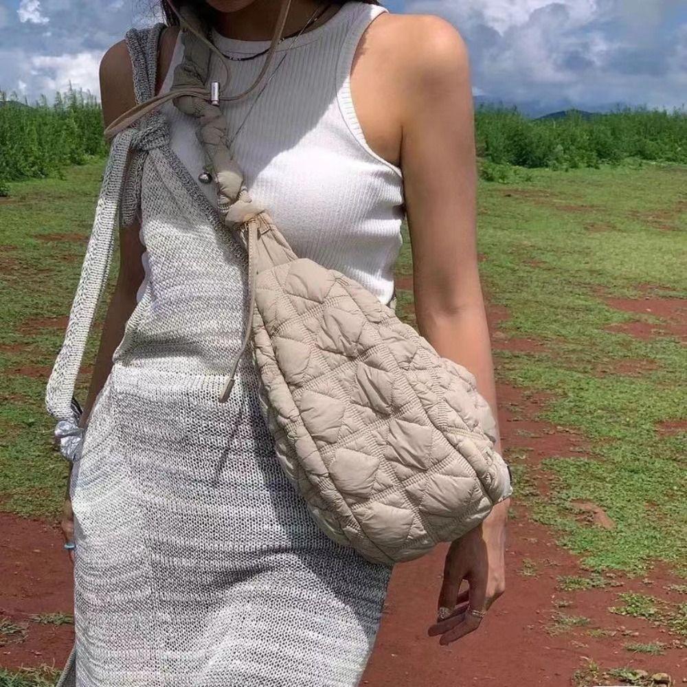 Space Cotton Rhombus Plaid Handbag Korean Style Bubble Cloud Bag Korean Shoulder Bag  Office Worker