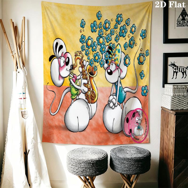 Diddl Wall Tapestry Aesthetic Wall Hanging Printed Fabric Blanket Decorative Tapestries for Bedroom Living Room Home Decor