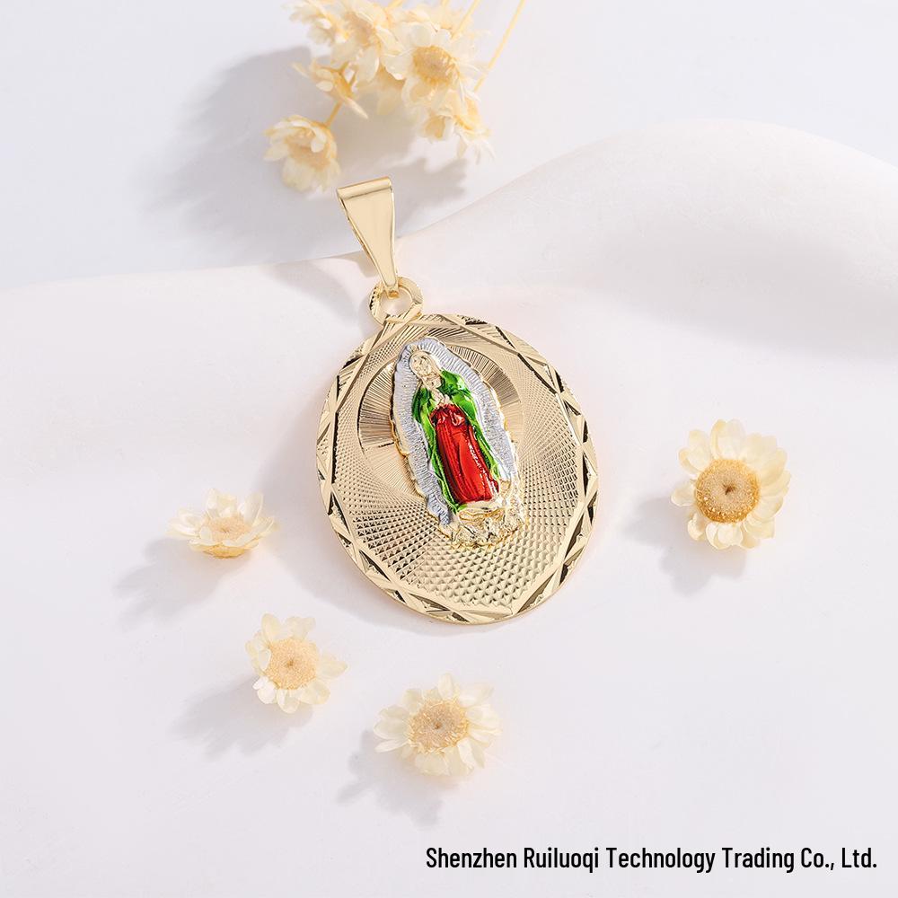 Gold-Plated Virgin Mary Copper Pendant Necklace for Women