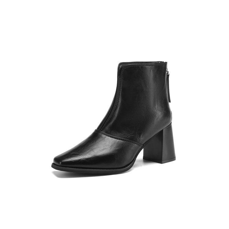 Square Head Chelsea Boots Women's Retro Short Boots High Heel Single Inlet Small Ankle Boots Thick Heel Women's Boots Single Boots