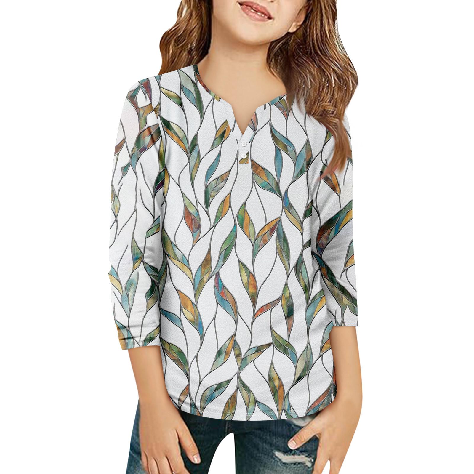 

Детская футболка с рукавом 3/4, повседневная футболка с принтом, круглый вырез, блузка-пуловер 160 белый