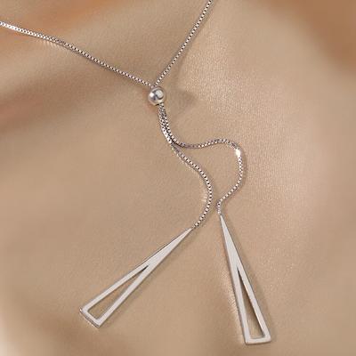 925 Sterling Silver Hollow Triangle Necklace for Women Pull Sweater Chain Geometric Necklace Jewelry Gifts