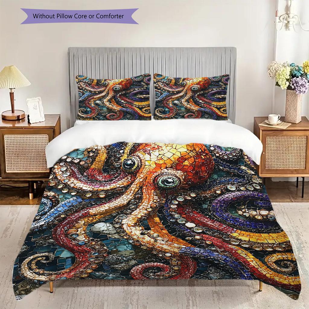 Octopus Pattern Bedding Quilt Set Quilt Cover Pillowcase Home Decoration Birthday Gift (1 * duvet cover + 2 * pillowcase, without core)