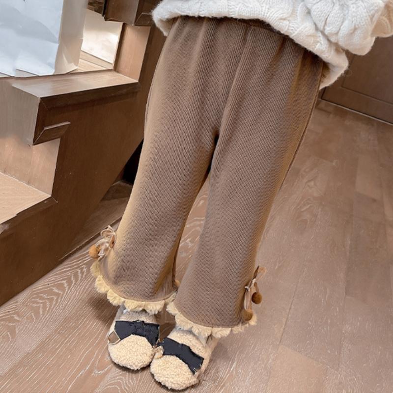Baby Girls' Corduroy Pants Fashion Bow Casual Trousers Versatile Straight Tube Micro Pull Pants Kids Clothes Autumn Winter