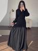 2025 Spring Black Chiffon Dress: European & American Style Design for Women