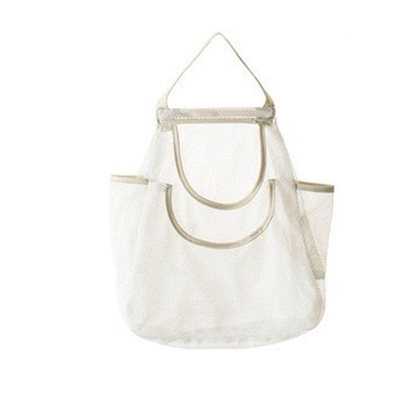 Cream-Colored Wall-Mounted Mesh Bag: Large Capacity Kitchen Storage with Velcro.