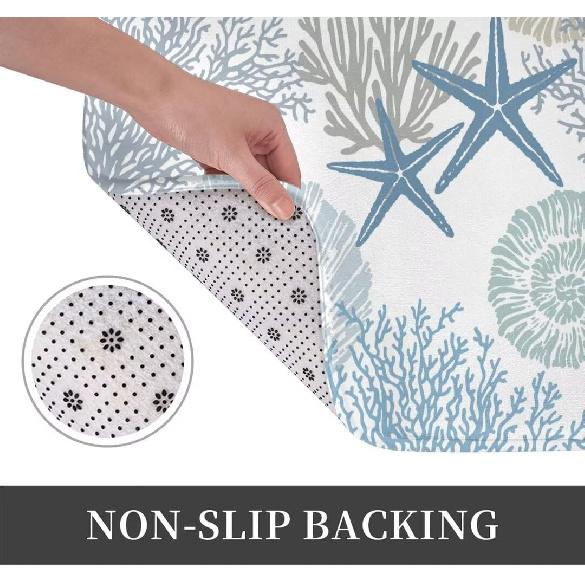 Coastal Beach Bath Mats for Bathroom,Nautical Ocean Seashells Starfish Absorbent Bath Rug Non-Slip Floor Rug Carpets Door Mat Washable Area Rugs for