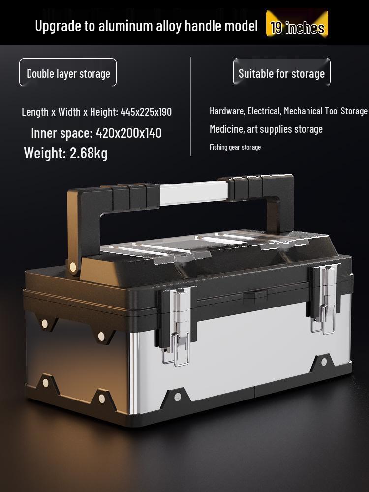 Three-Layer Folding Industrial Grade Stainless Steel Multifunctional Toolbox for Home & Vehicle