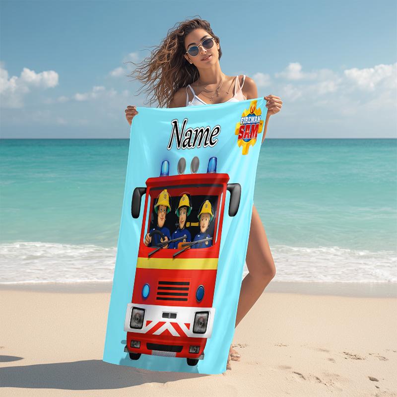 Personalized Fireman Sam's Heroic Journey Beach Towel Microfiber Beach Towel Thin Absorbent for Beach Swimming Yoga Bath Sports. 0910189