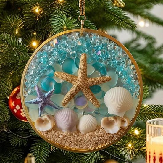 Christmas Pendant Starfish Shell Design Coastal Hanging Ornament with Lanyard Seasonal Home Decor Gift