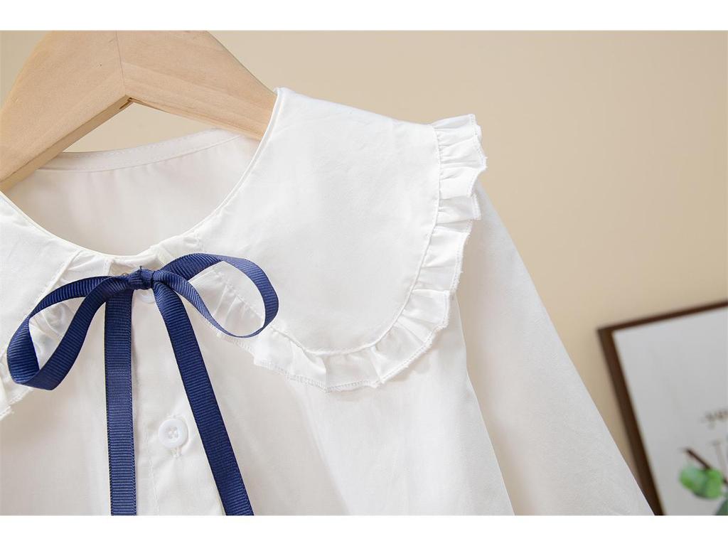 Spring & Autumn Girls' Cotton Doll Collar Long Sleeve Shirt - Casual Trendy Top for Kids