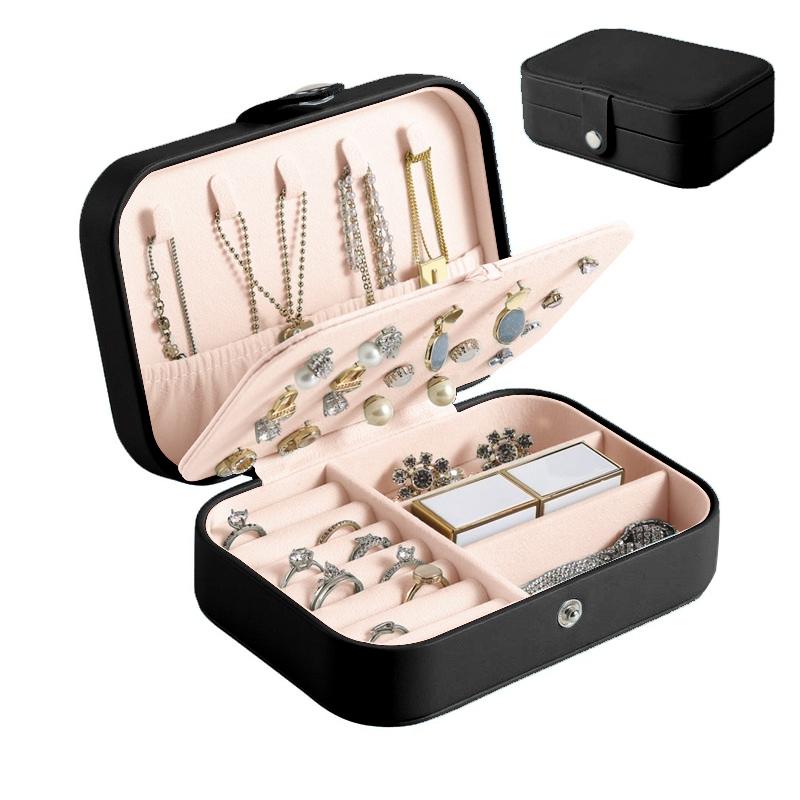 Travel Jewelry Box, Portable Jewelry Case Display Storage Holder Box For Women Girls, PU Leather Double Layer Jewelry Organizer