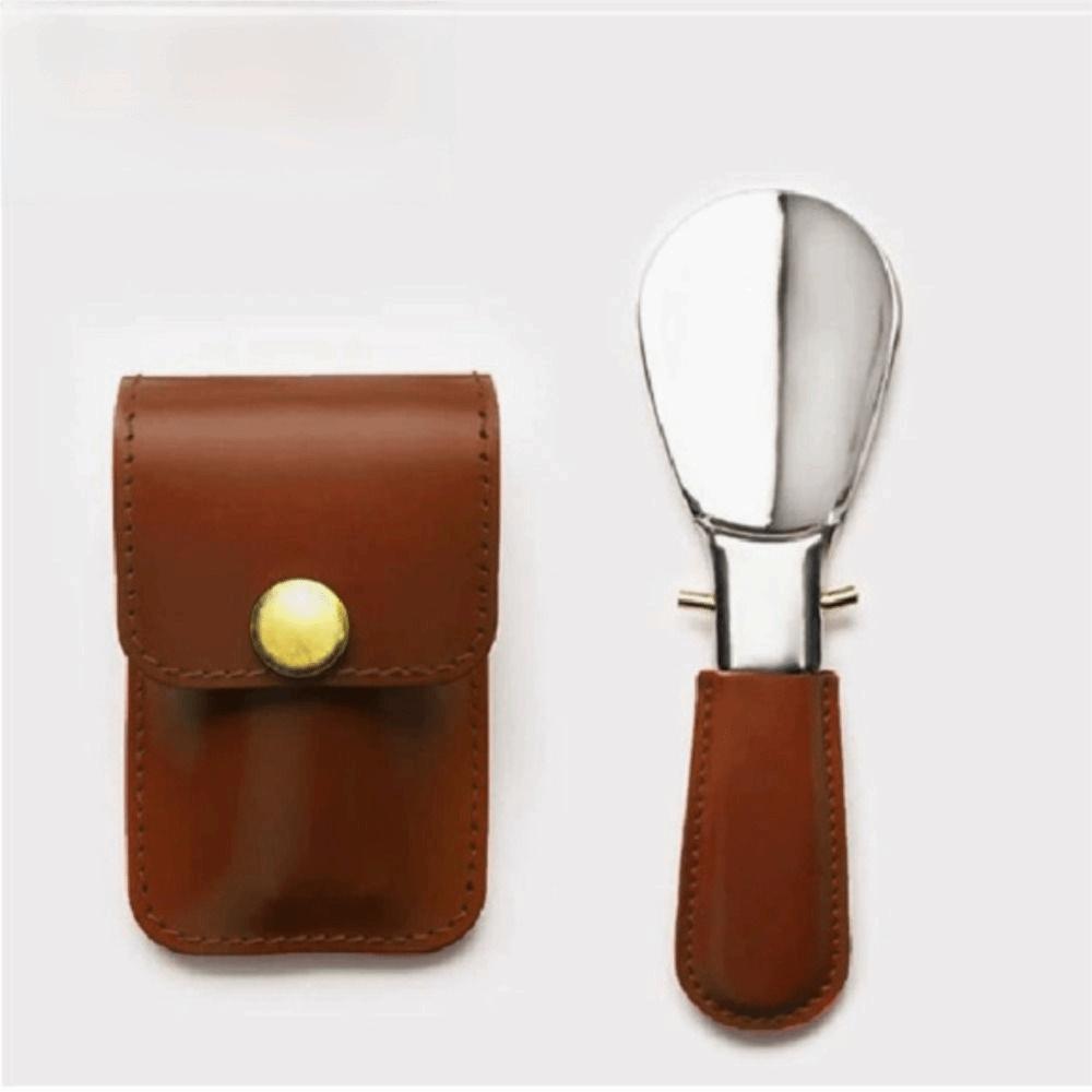 Leather Bag Elderly Person Folding Shoehorn PU Handle Portable Shoe Lifter Tool Travel