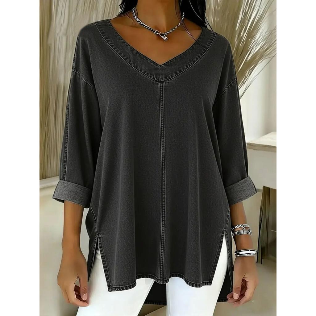 Spring New Arrival Women's Street Fashion Denim V-neck Top for Women Cross-border