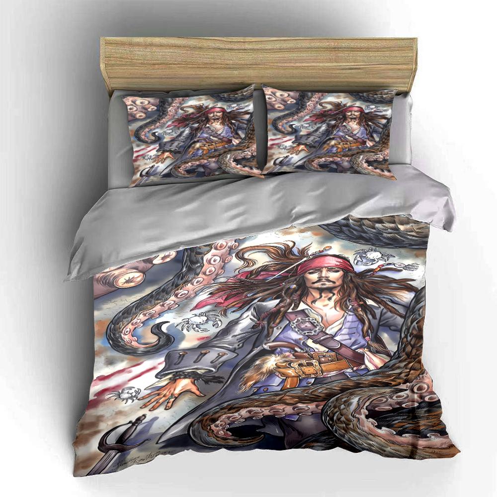 Pirate Design Bedding Set with Octopus Theme Bedding set (1 duvet cover, 2 pillowcases, duvet not included)