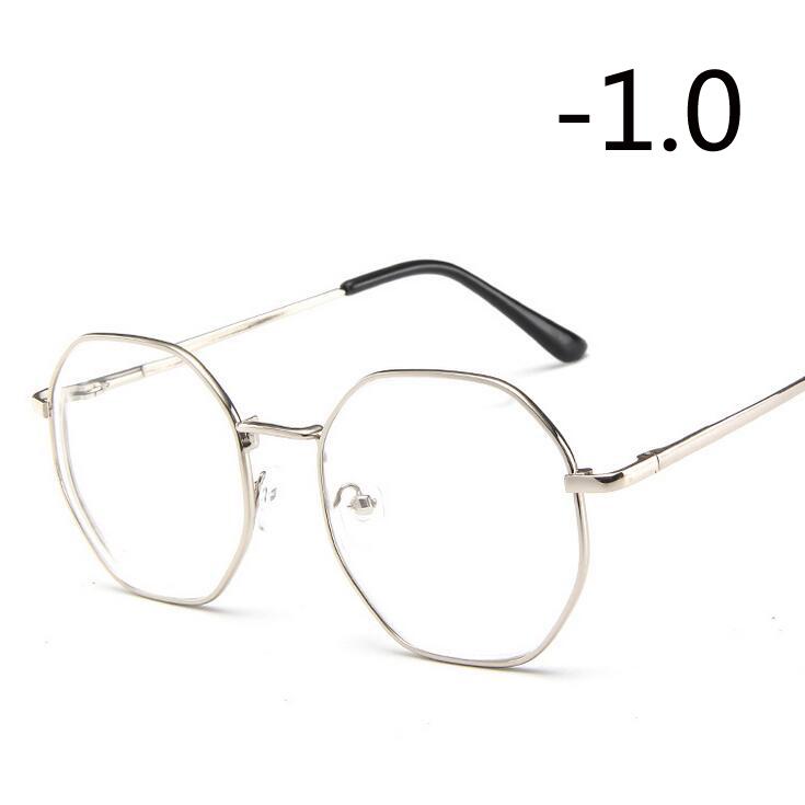 Polygonal Women Men Myopia Glasses With Degree Retro Metal Student Shortsighted Prescription Eyeglasses 0 -0.5 -0.75 To -4.0