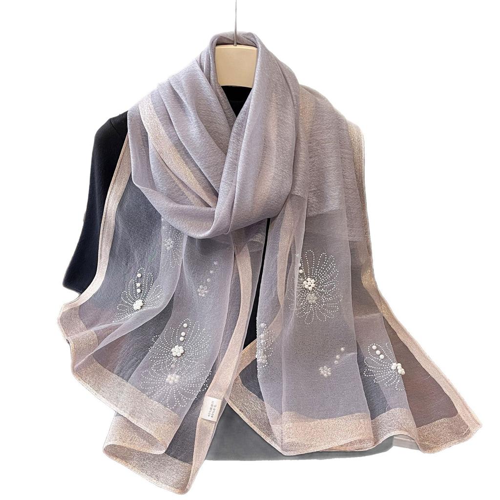 New Spring Hot Diamond Big Flower Order Pearl Versatile Warm Scarf Shawl Scarf for Women