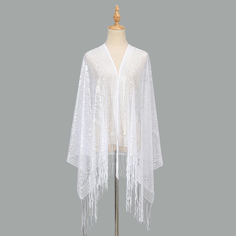 

Women Summer Sequin Tassels Shawls Scarf Ladies Long Wraps Thin Hollow Travel Sunscreen Cape Femme Elegant Tippet Stoles